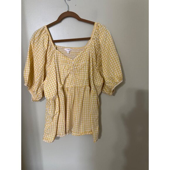 2 Terra & Sky Womens Shirts 3X Blouse sPurple Stripe & Yellow Gingham V-Neck - Picture 2 of 16